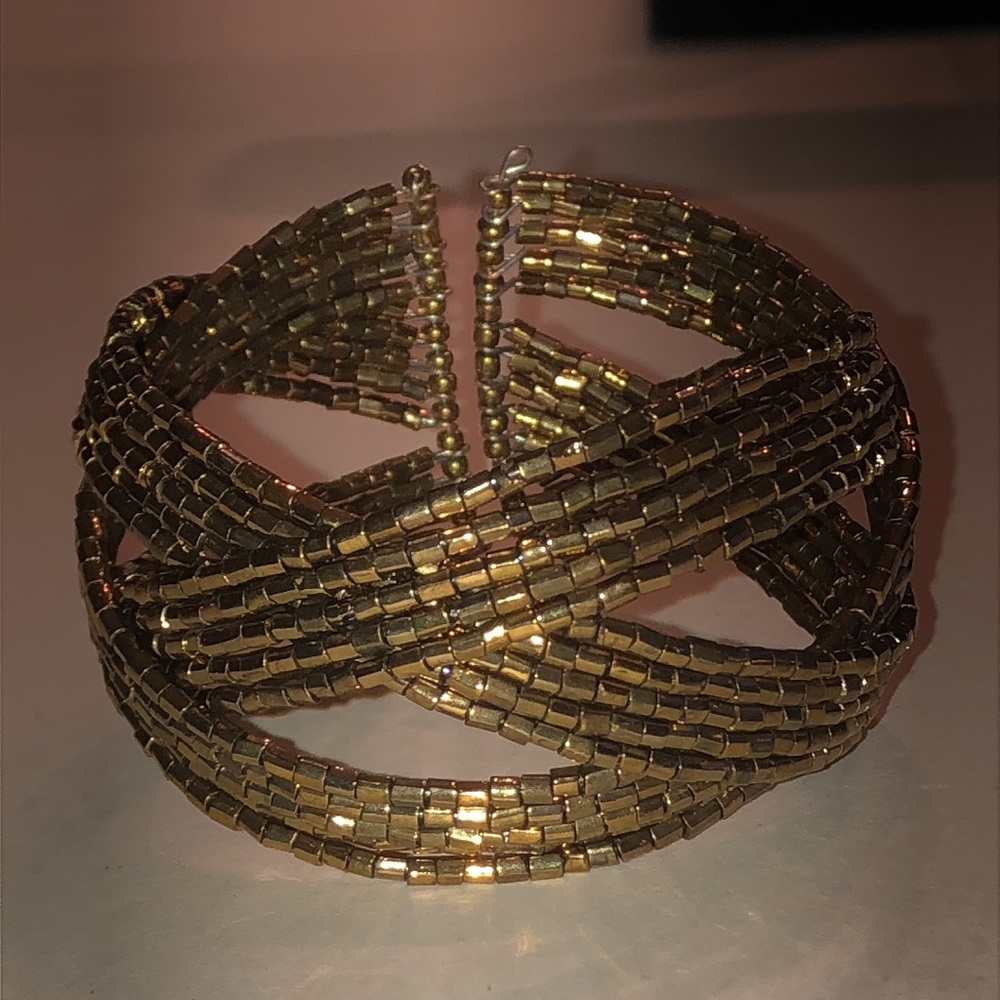 Bronze Tone Multi-Strand Beaded Boho Cuff Bracelet